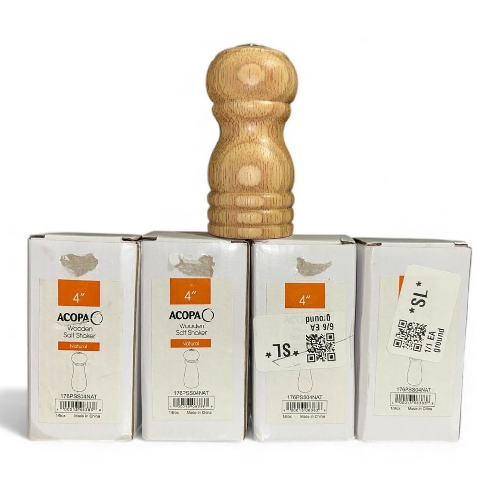 Lot of 5 Acopa 4" Matte Natural Wooden Salt Shaker Brand New Open Box